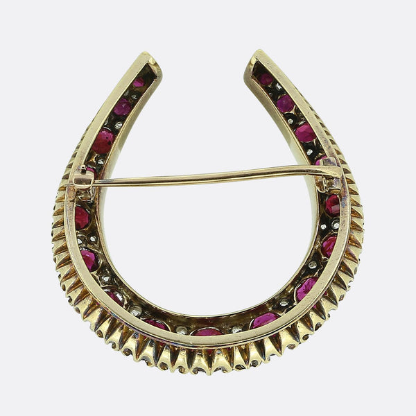 Victorian Ruby and Diamond Horseshoe Brooch
