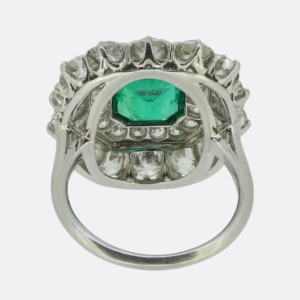 Antique 1.20 Carat Emerald and Diamond Cluster Ring