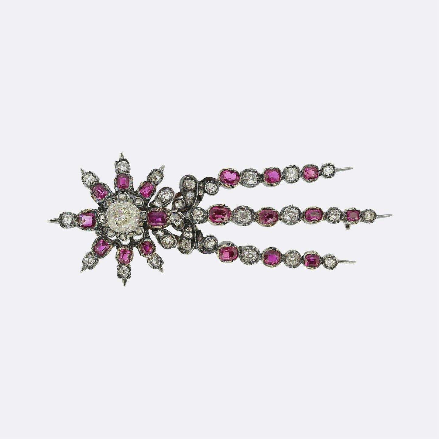 Victorian Burmese Ruby and Diamond Shooting Star Brooch