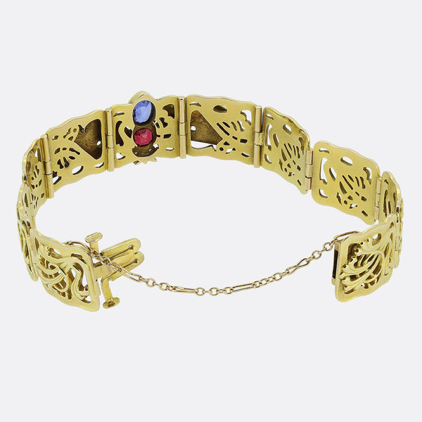 Riker Bros. Ruby Sapphire and Diamond Winged Insect Bracelet