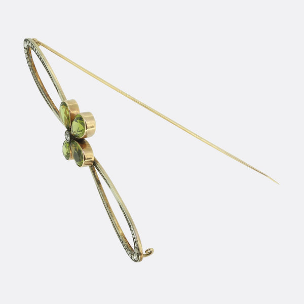 Antique Peridot Clover and Diamond Brooch