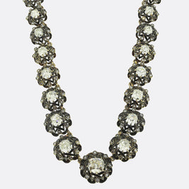 Victorian 40.00 Carat Diamond and Enamel Rivière Necklace
