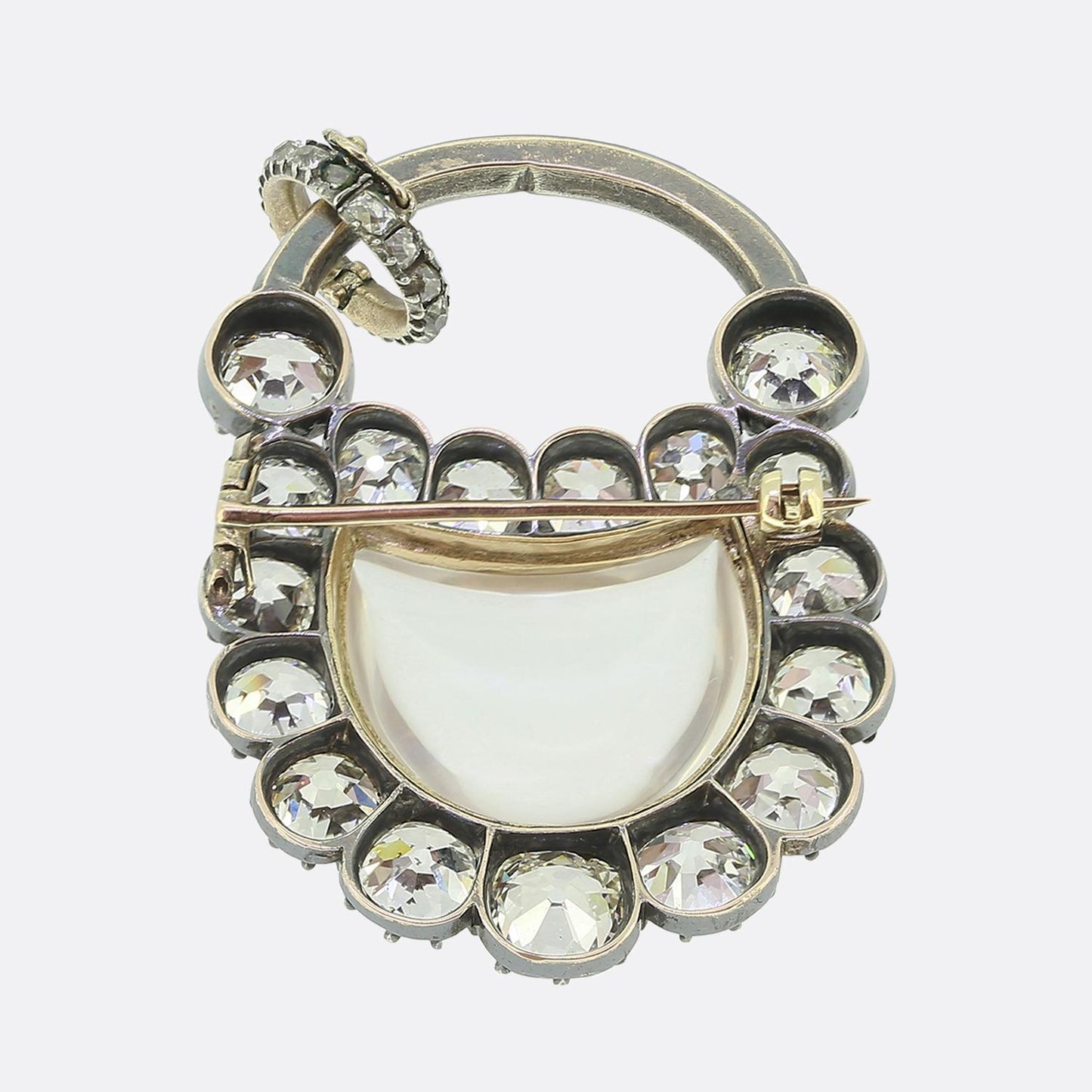 Victorian Rock Crystal and Diamond Padlock Pendant Brooch