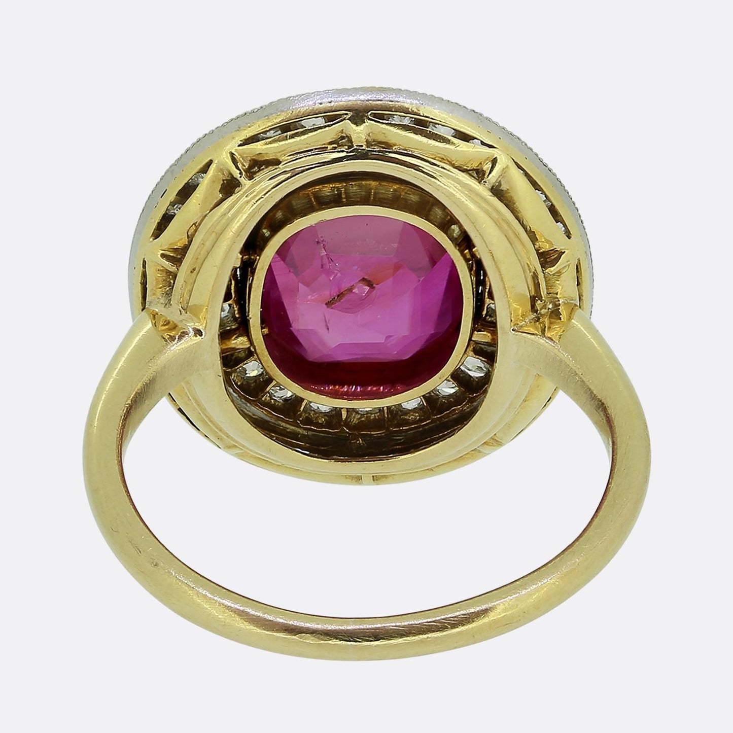 Art Deco 2.50 Carat Burmese Pink Sapphire and Diamond Double Halo Ring