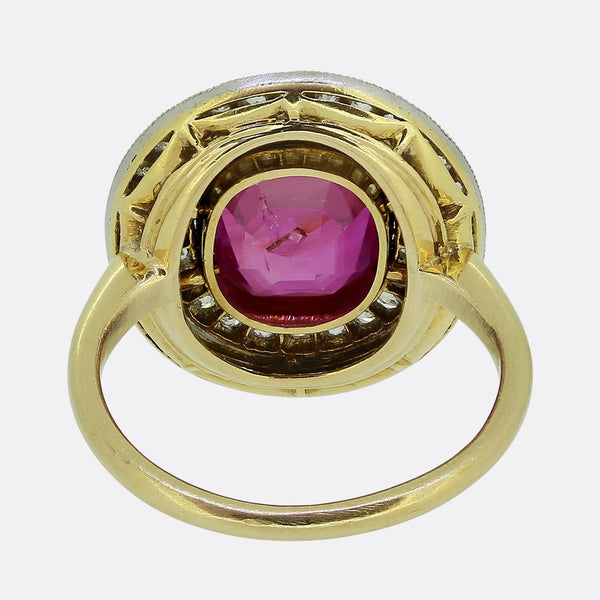Art Deco 2.50 Carat Burmese Pink Sapphire and Diamond Double Halo Ring
