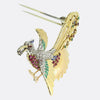 Vintage Bird Of Paradise Diamond Ruby Sapphire and Emerald Brooch