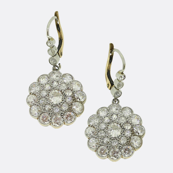 Antique Diamond Cluster Drop Earrings
