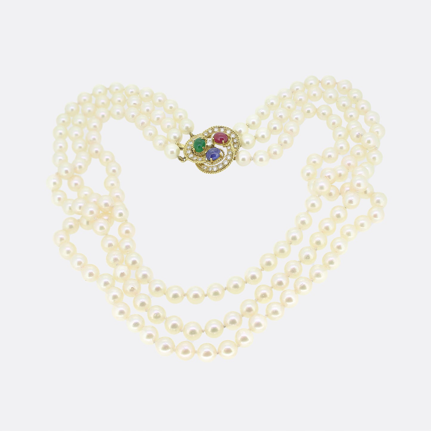 Vintage Cultured Pearl Necklace and Muli Gemstone Clasp