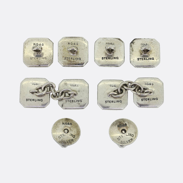 Art Deco Blue Paste Cufflinks Dress Stud Set