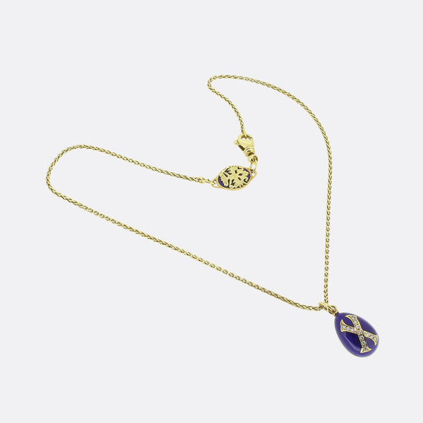 Fabergé Enamel and Diamond Egg Pendant Necklace