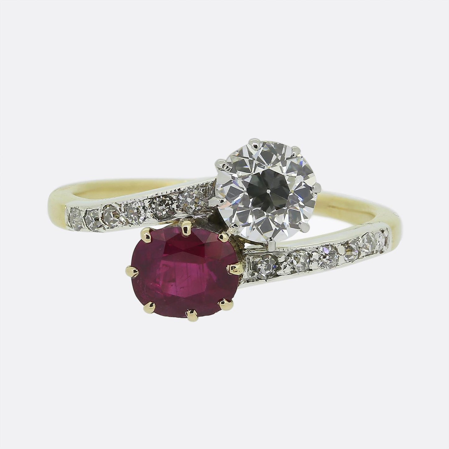 Edwardian Ruby and Diamond Two-Stone Crossover Ring