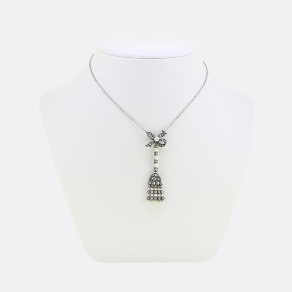 Antique Pearl and Diamond Drop Pendant Necklace