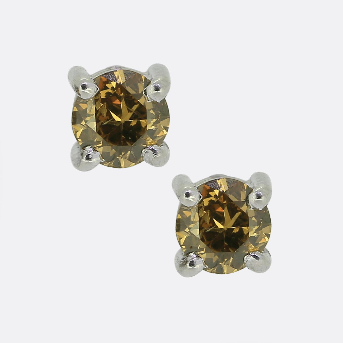 0.72 Carat Fancy Orange Yellow Diamond Stud Earrings