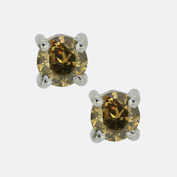 0.72 Carat Fancy Orange Yellow Diamond Stud Earrings