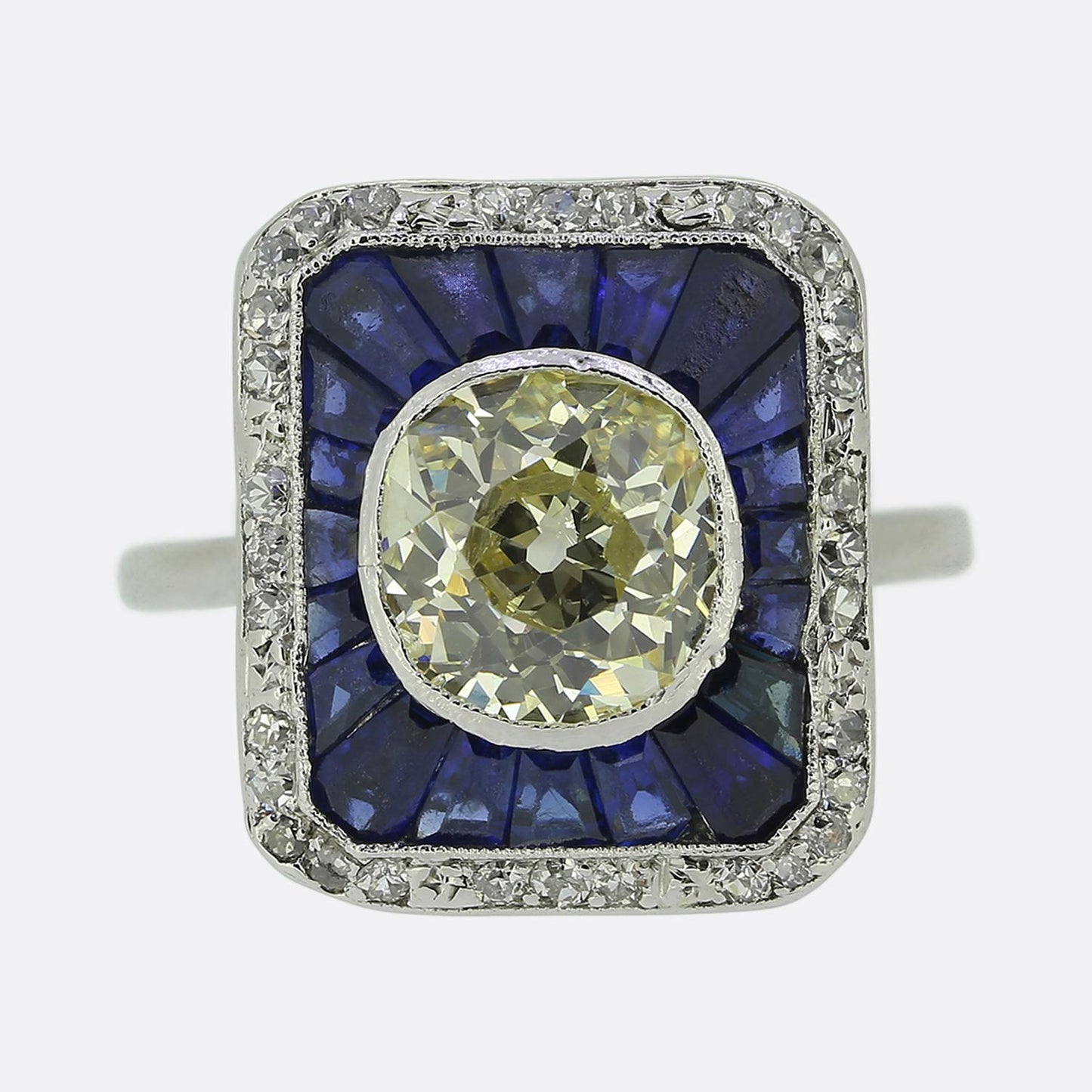 Art Deco 1.90 Carat Diamond and Sapphire Dress Ring