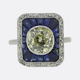 Art Deco 1.90 Carat Diamond and Sapphire Dress Ring