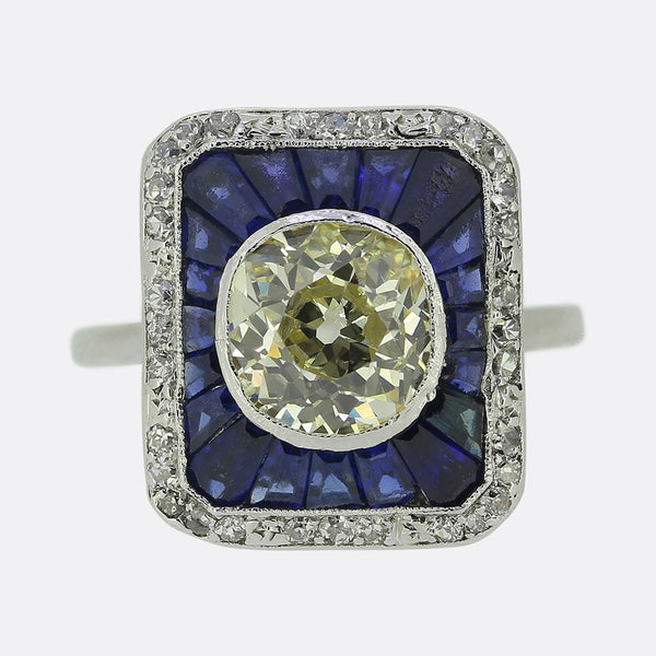 Art Deco 1.90 Carat Diamond and Sapphire Dress Ring
