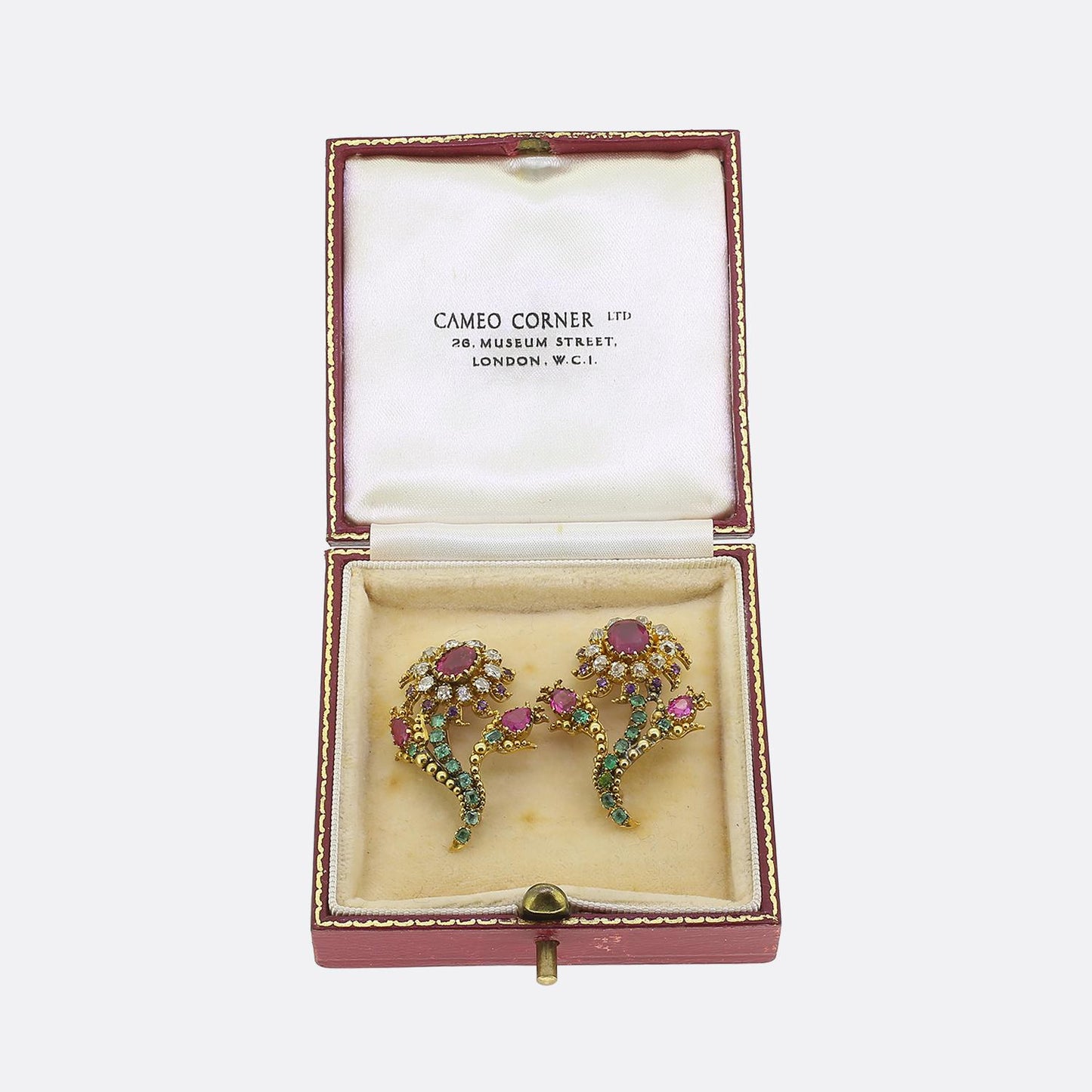 Antique Burmese Ruby and Multi Gemstone Flower Brooch Set