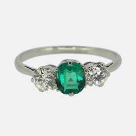 Art Deco Emerald and Diamond Three Stone Ring
