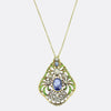 Art Nouveau Sapphire Diamond and Demantoid Garnet Pendant Necklace