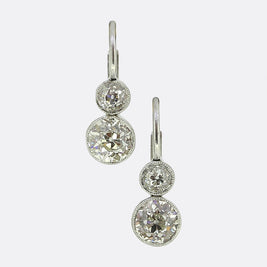 Art Deco 1.60 Carat Old Cut Diamond Drop Earrings