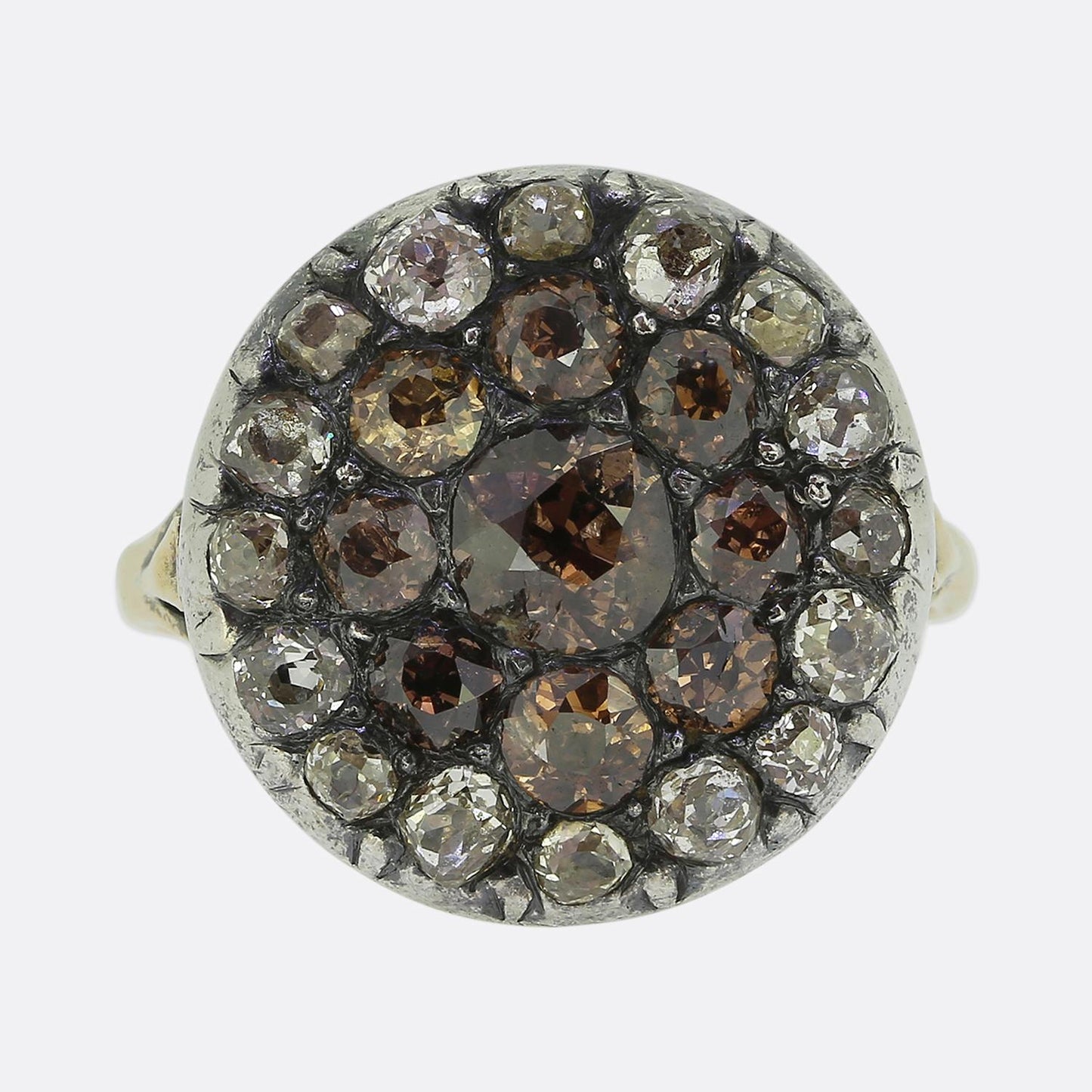 Georgian Brown and White Diamond Cluster Ring