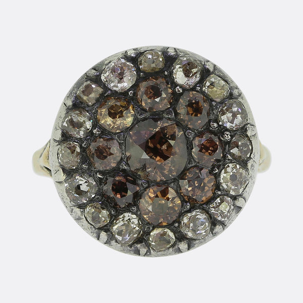 Georgian Brown and White Diamond Cluster Ring