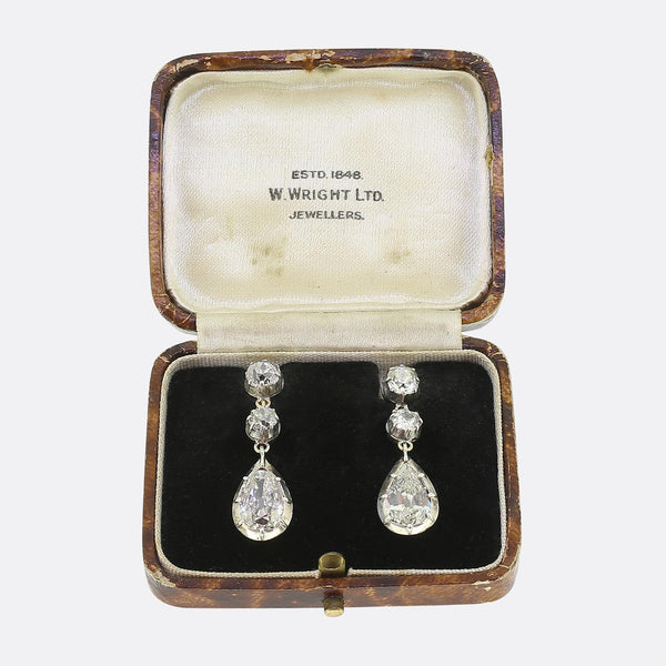 Antique 5.32 Carat Diamond Drop Earrings
