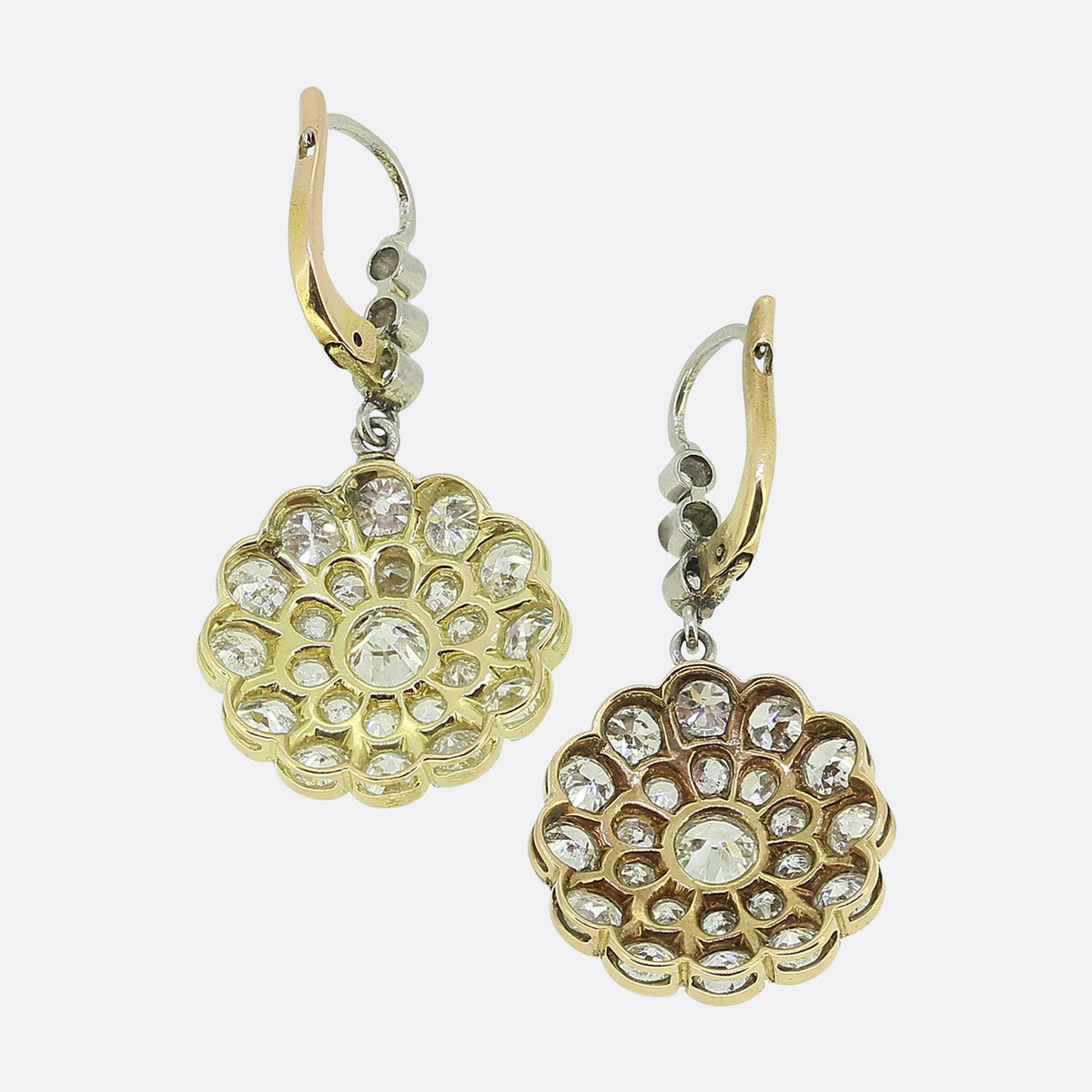 Antique Diamond Cluster Drop Earrings