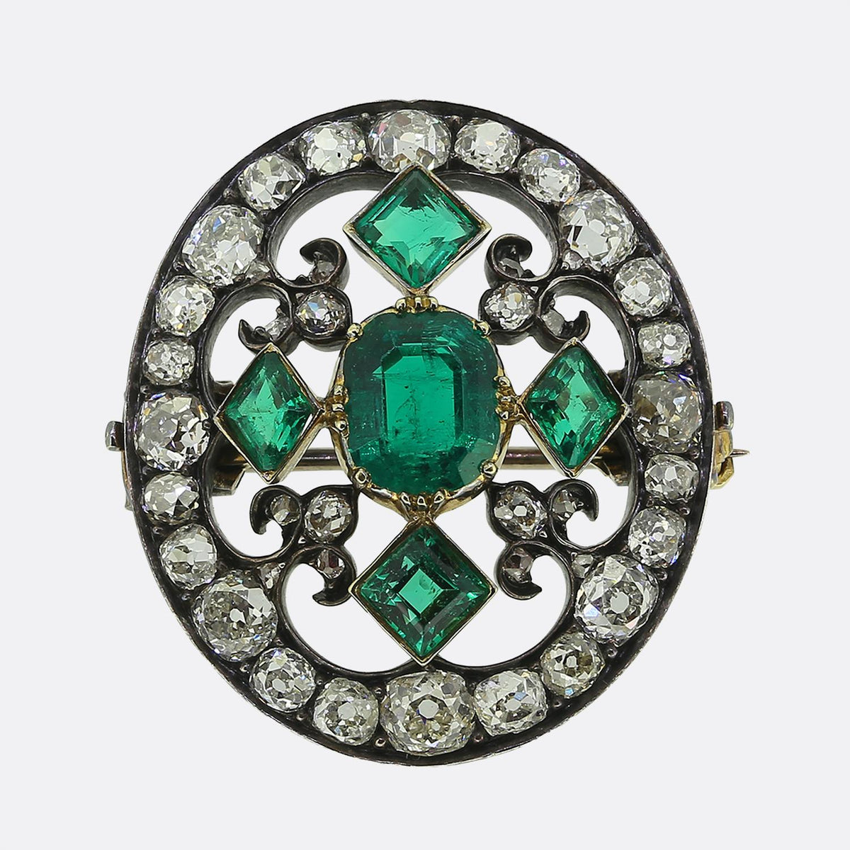 Victorian Emerald and Diamond Brooch