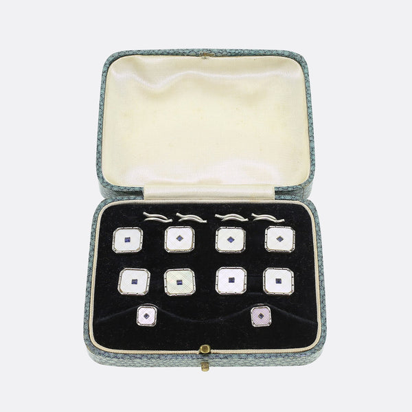 Art Deco Blue Paste Cufflinks Dress Stud Set