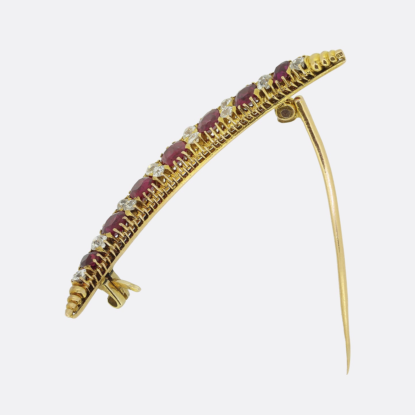 Edwardian Natural Ruby and Diamond Crescent Brooch