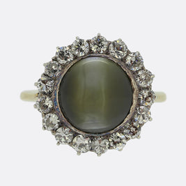 Antique Chrysoberyl and Diamond Cluster Ring