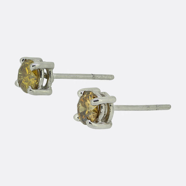 0.72 Carat Fancy Orange Yellow Diamond Stud Earrings