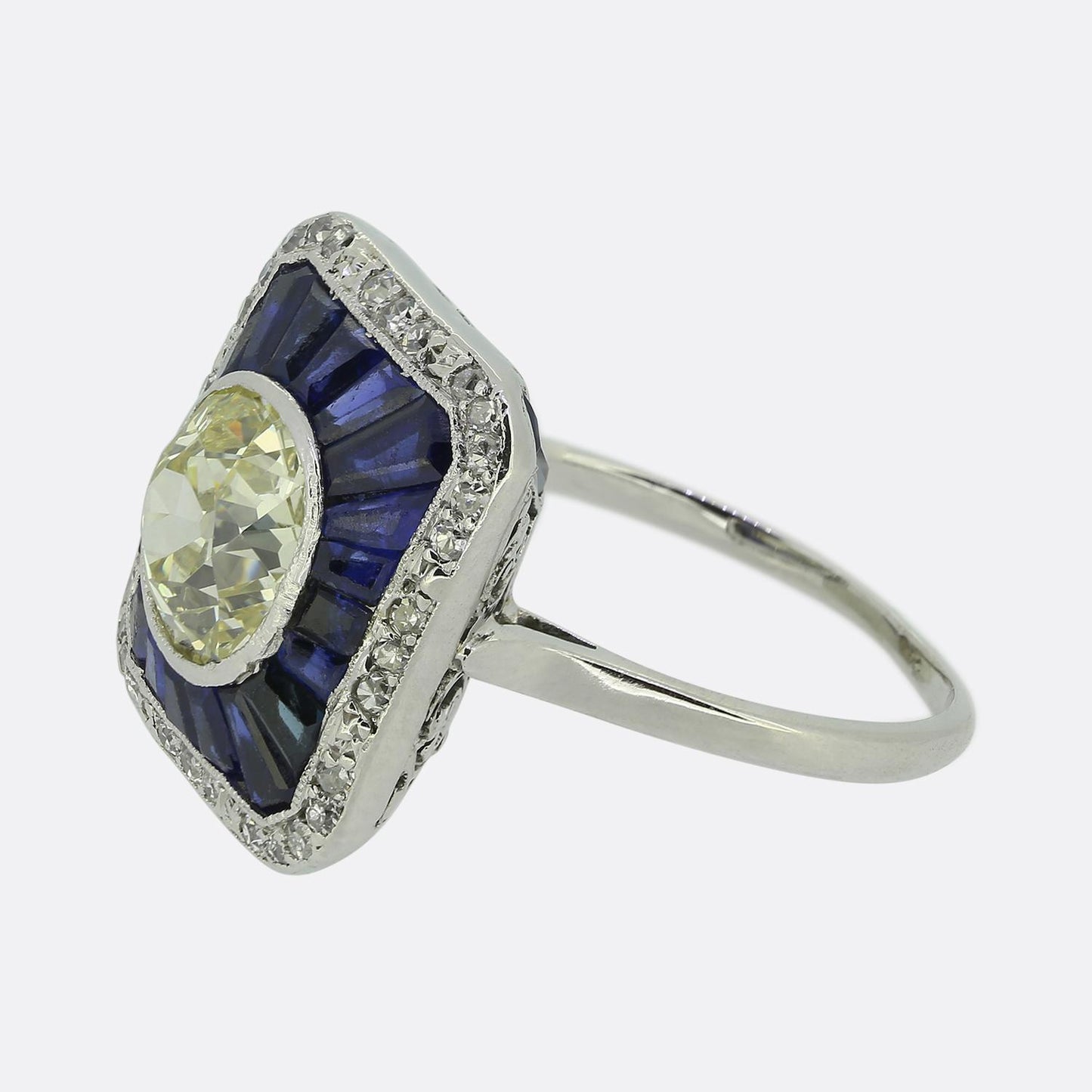 Art Deco 1.90 Carat Diamond and Sapphire Dress Ring