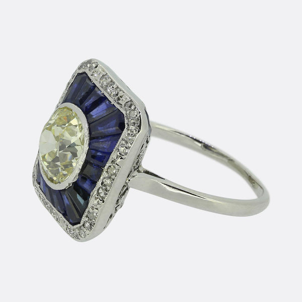 Art Deco 1.90 Carat Diamond and Sapphire Dress Ring