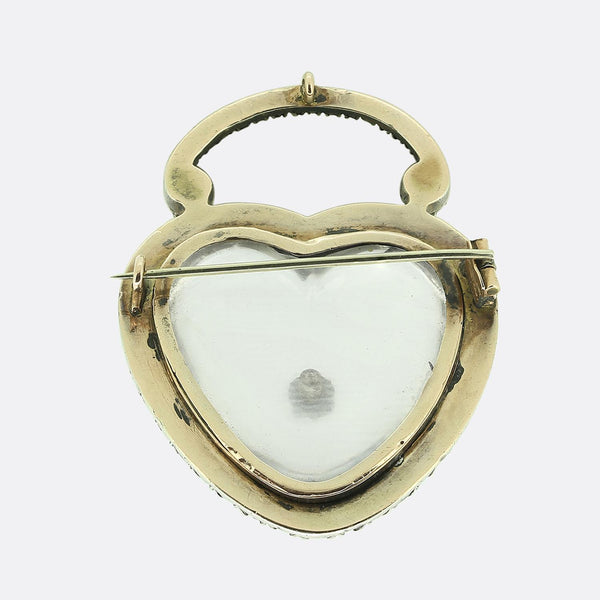 Georgian Ruby Diamond and Rock Crystal Heart Pendant Brooch