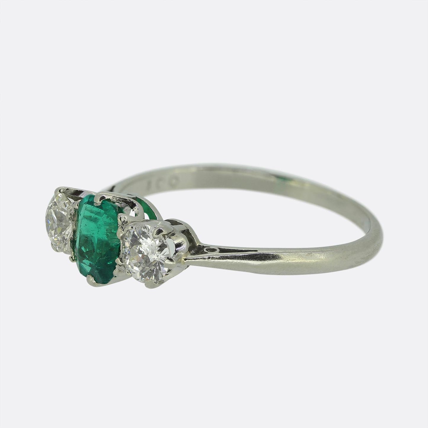 Art Deco Emerald and Diamond Three Stone Ring