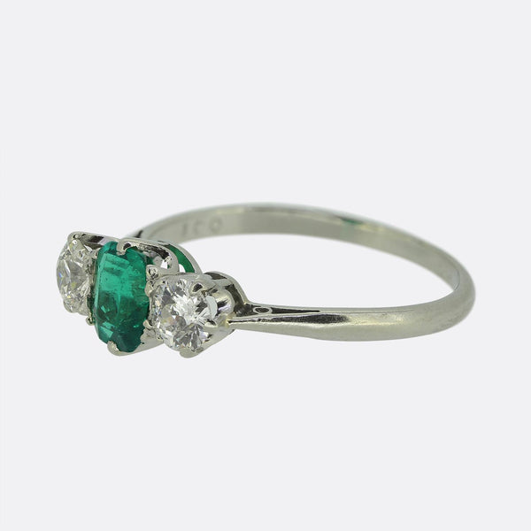 Art Deco Emerald and Diamond Three Stone Ring