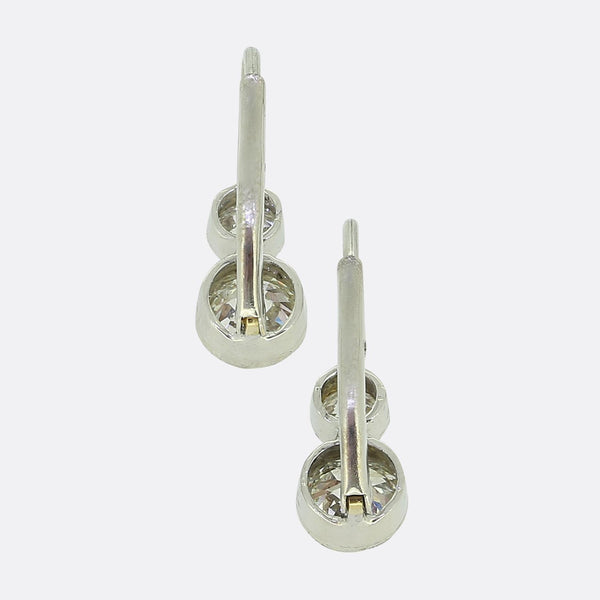 Art Deco 1.60 Carat Old Cut Diamond Drop Earrings
