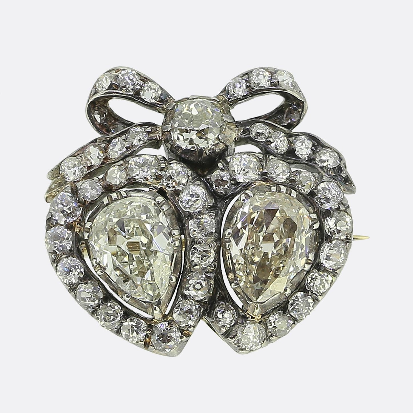 Victorian Diamond Double Heart Pendant Brooch