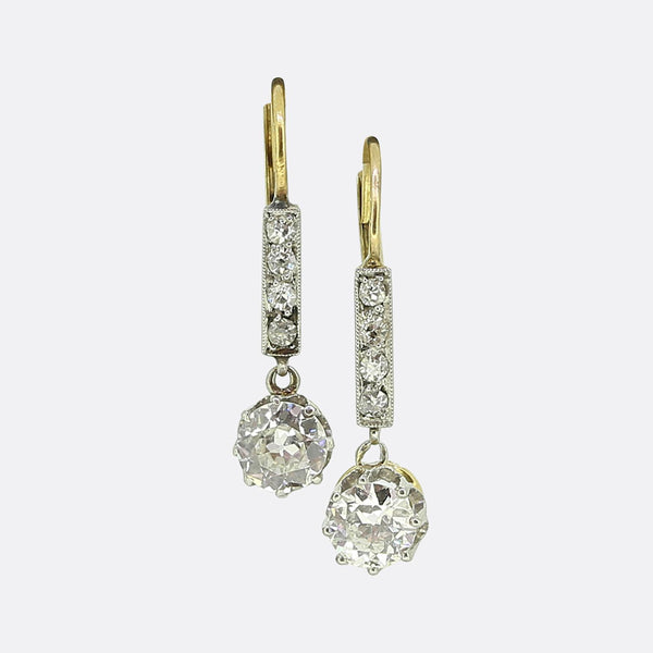 Art Deco Old Cut Diamond Drop Earrings