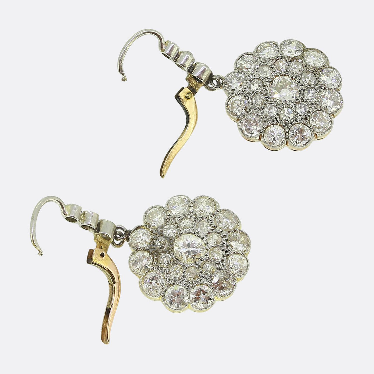 Antique Diamond Cluster Drop Earrings