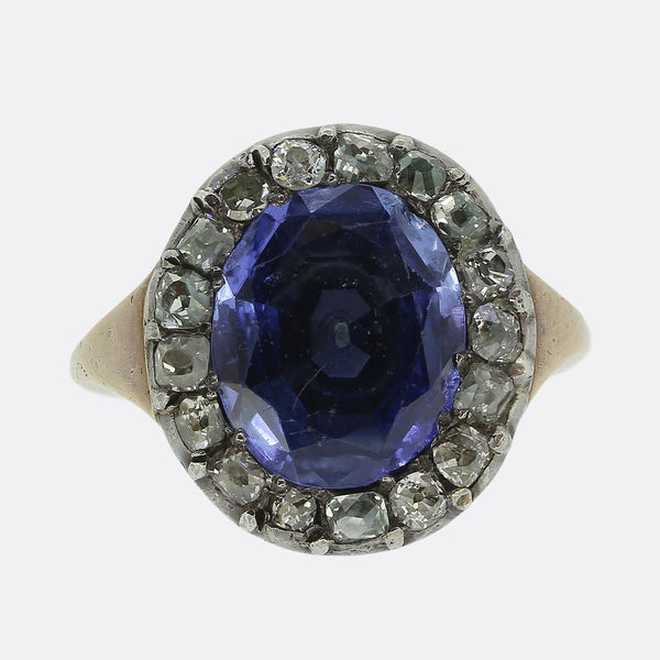 Georgian Sapphire and Diamond Cluster Ring