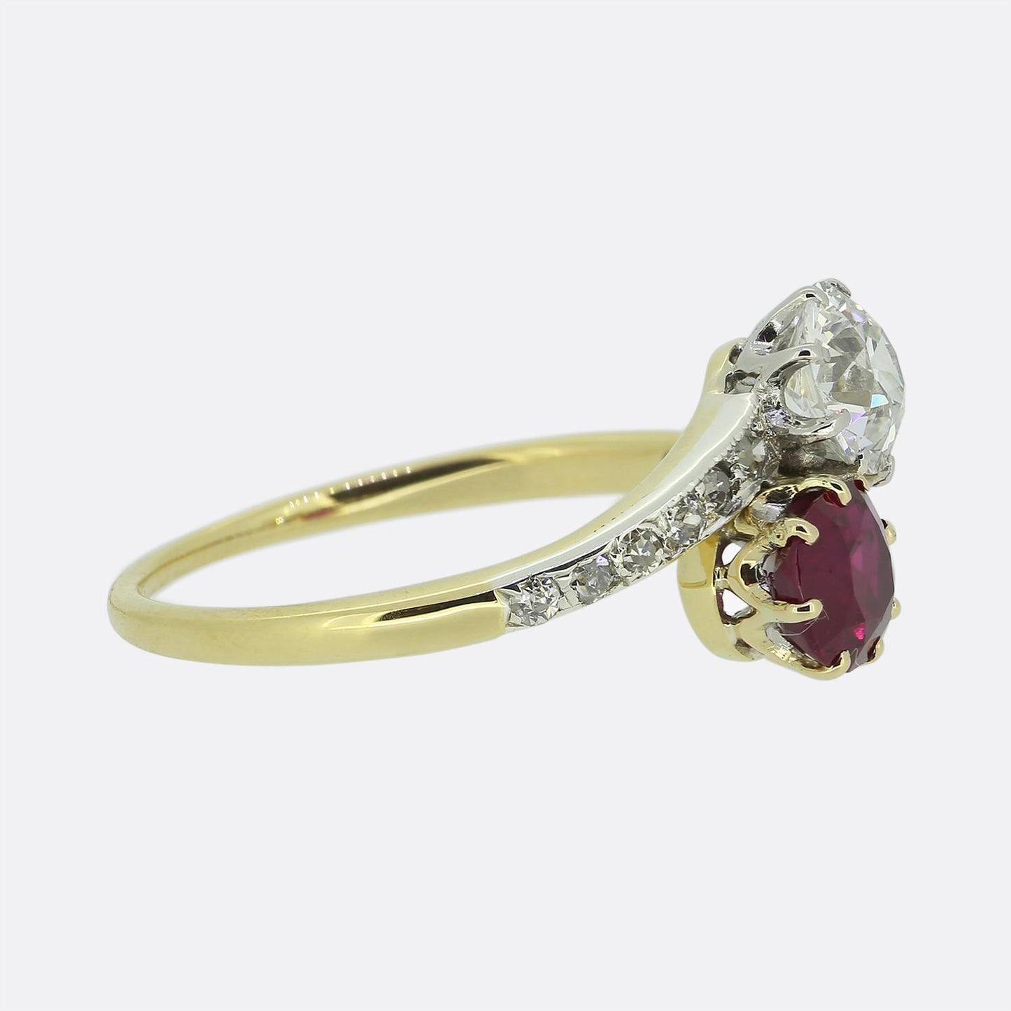 Edwardian Ruby and Diamond Two-Stone Crossover Ring