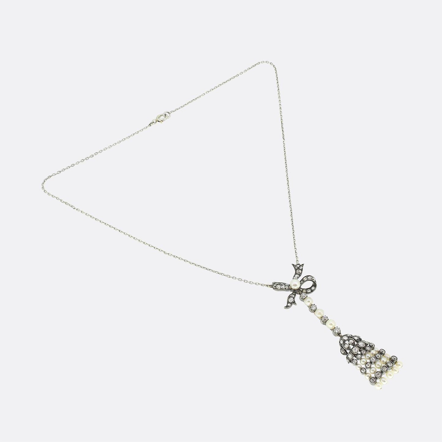 Antique Pearl and Diamond Drop Pendant Necklace