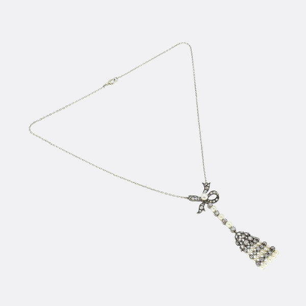 Antique Pearl and Diamond Drop Pendant Necklace