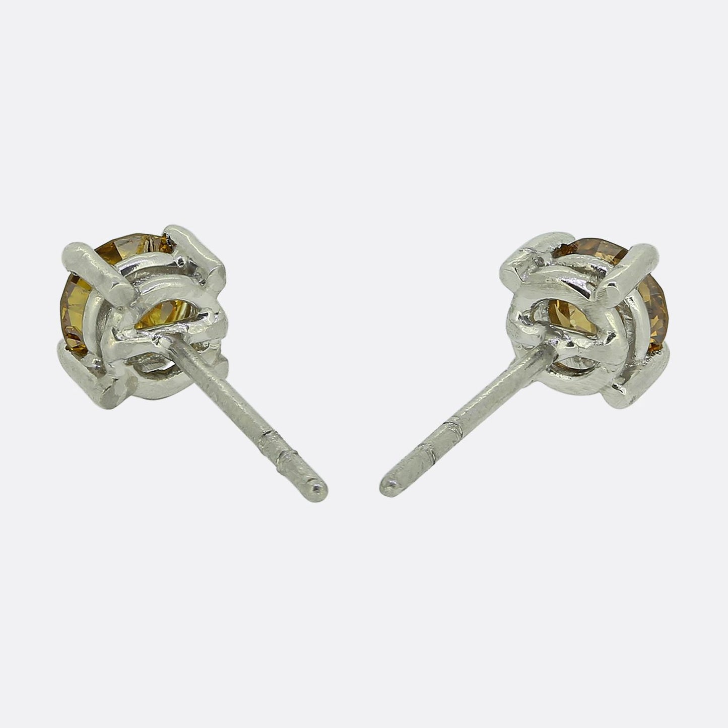 0.72 Carat Fancy Orange Yellow Diamond Stud Earrings