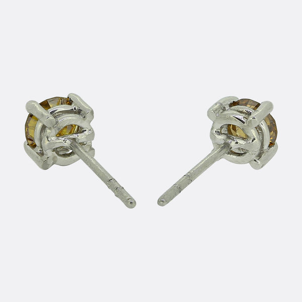 0.72 Carat Fancy Orange Yellow Diamond Stud Earrings
