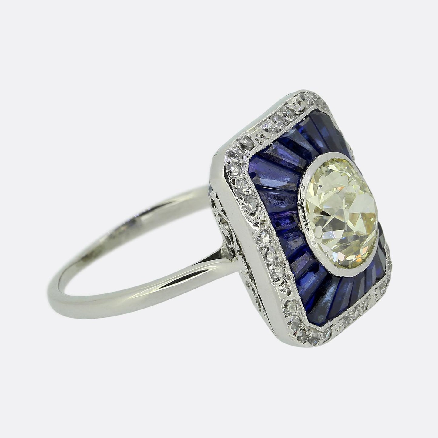 Art Deco 1.90 Carat Diamond and Sapphire Dress Ring
